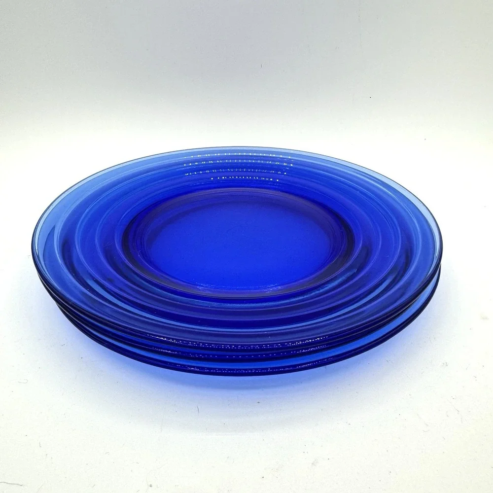 Lot of 3 Hazel Atlas Cobalt Blue Moderntone‎ Depression Plates Luncheon Art Deco